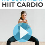 Pin for Pinterest of woman performing a HIIT cardio workout at home