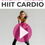 Pin for Pinterest of woman performing a HIIT cardio workout at home