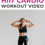 Pin for Pinterest of woman performing a HIIT cardio workout at home