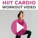 Pin for Pinterest of woman performing a HIIT cardio workout at home