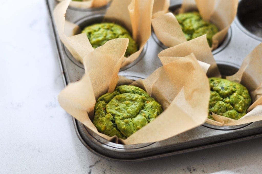 Healthy Spinach Muffins in a muffin tin