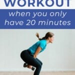 Pin for Pinterest of woman performing a HIIT workout with weights