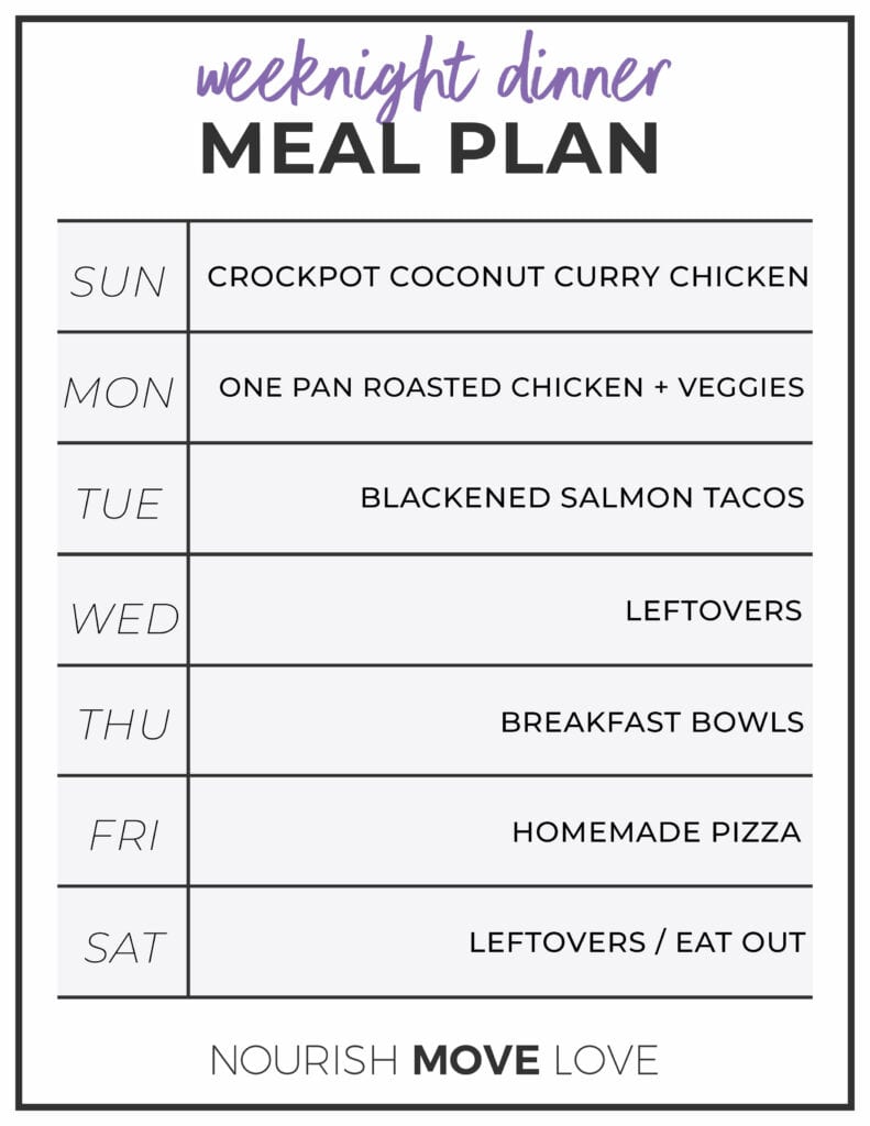 weekly meal plan menu