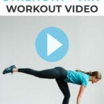 Pin for Pinterest of woman performing a HIIT workout with weights