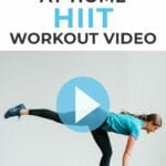 Pin for Pinterest of woman performing a HIIT workout with weights