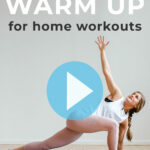 Pin for Pinterest of woman doing warm up exercises at home