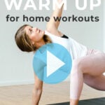 Pin for Pinterest of woman doing warm up exercises at home