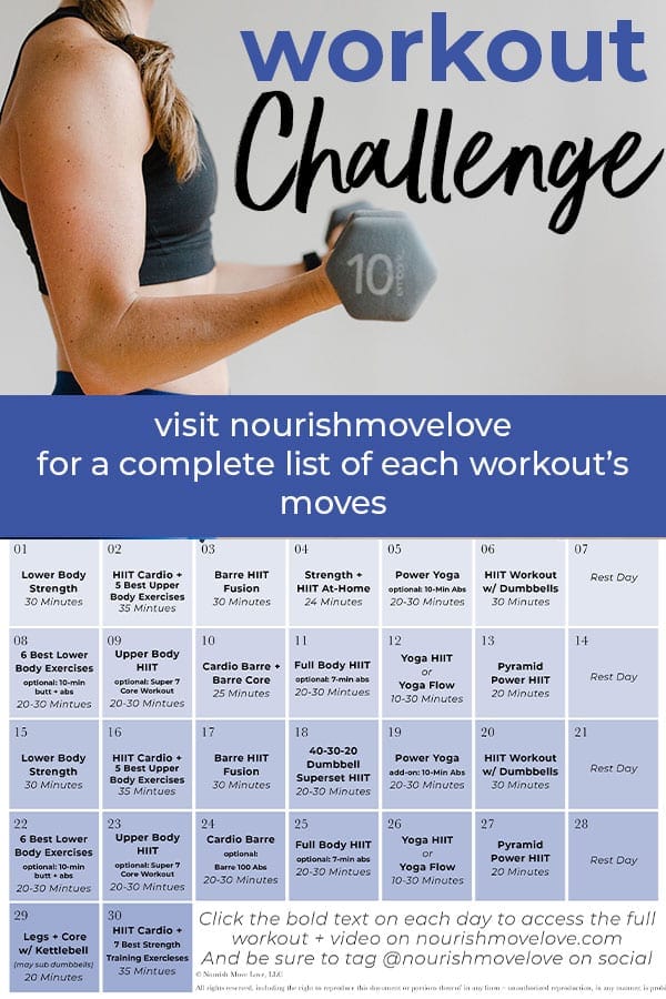 workout calendar for women Nourish, Move, Love