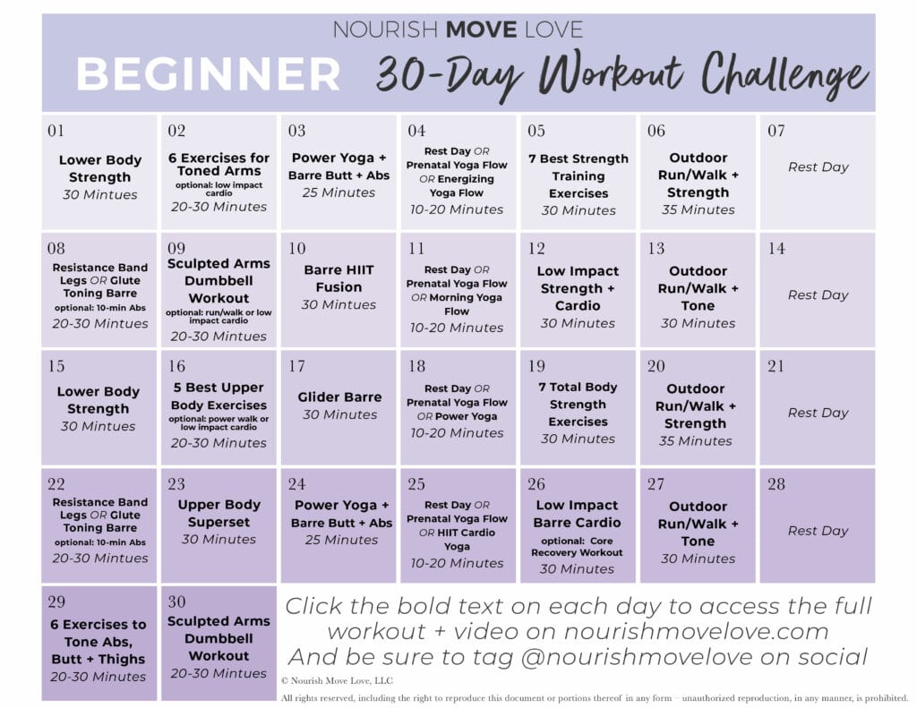 Beginner Workout Plan 30 Day Workout Calendar Nourish