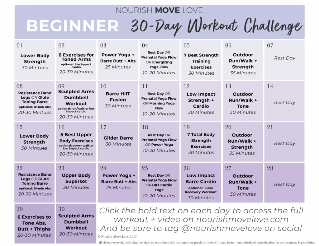 Beginner Workout Plan | workout calendar
