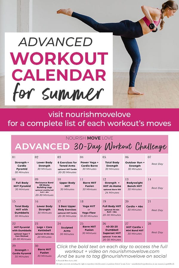 Workout Schedule and workout calendar advanced Nourish