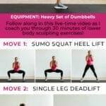 Pin for Pinterest of woman performing leg day exercises