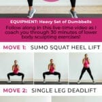 Pin for Pinterest of woman performing leg day exercises