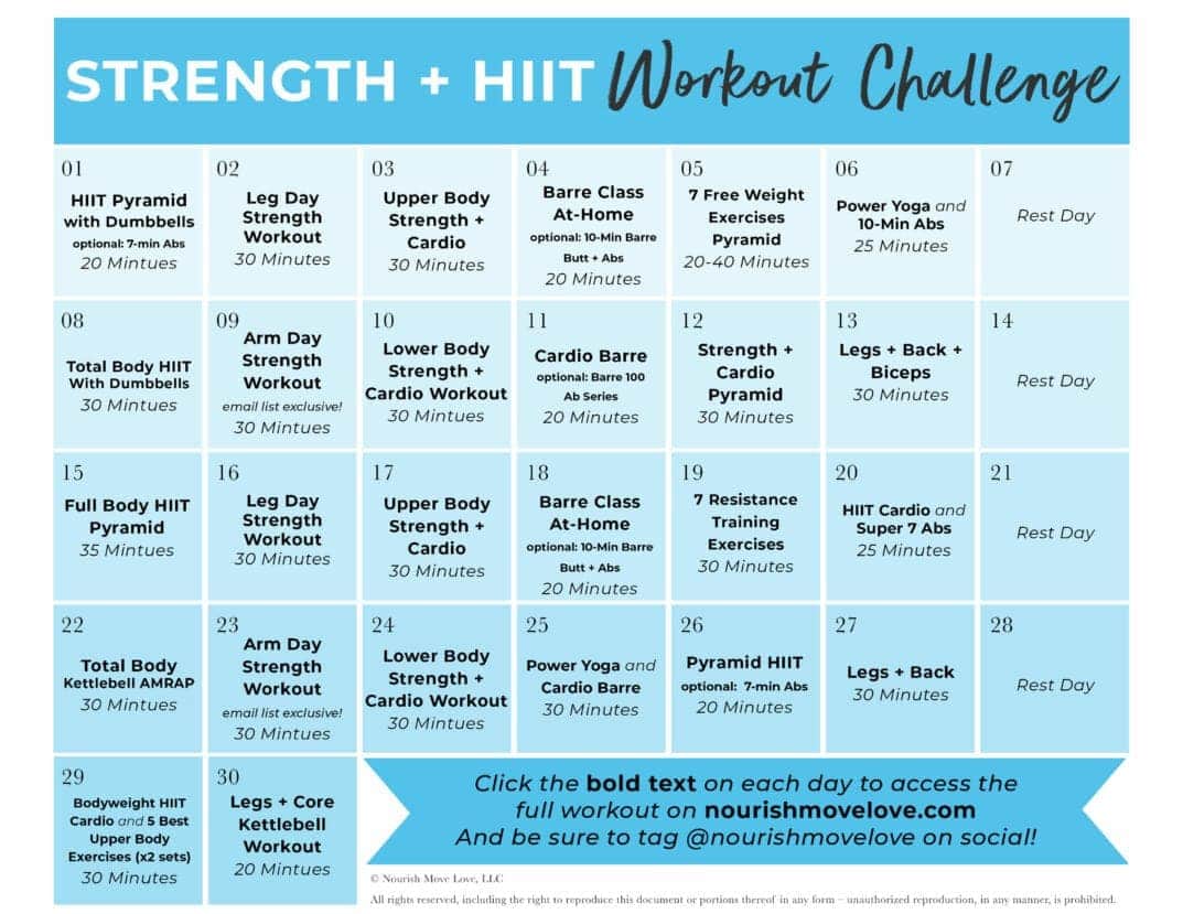 30 day advanced strength hiit workout plan nourish move love