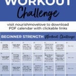 Pin for Pinterest of fitness beginner workout plan - shows calendar graphic of 30-day plan