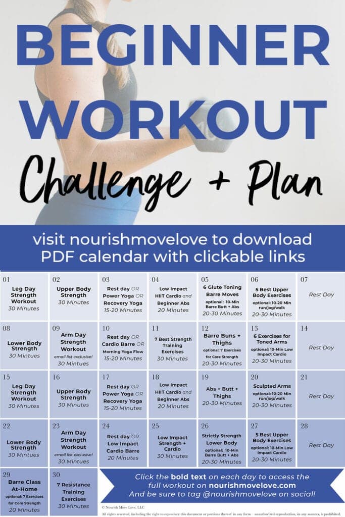 Fitness Challenge 30 Day Beginner Workout Plan Nourish