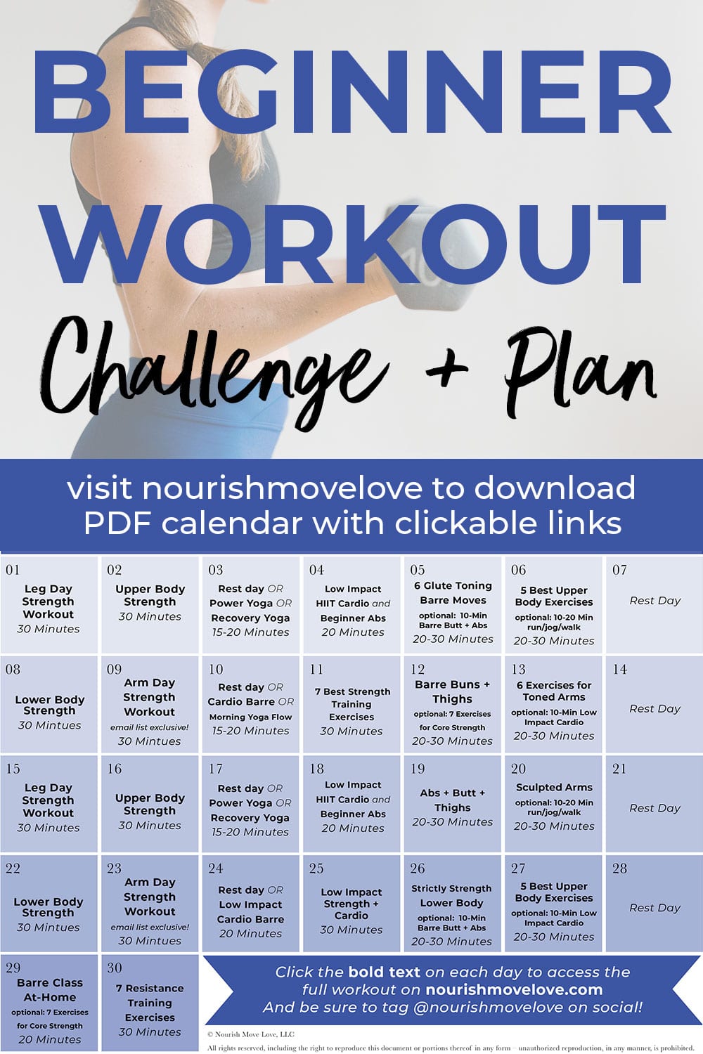 30-Day Beginner Workout Plan (w/ YouTube Videos) | Nourish Move Love