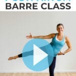 Pregnant woman performing cardio exercises in a low impact cardio barre workout