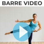 Pregnant woman performing cardio exercises in a low impact cardio barre workout