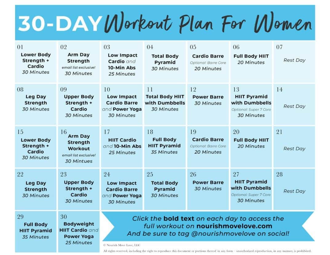Free 30 Day Home Workout Plan Nourish Move Love