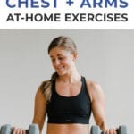 Pin for Pinterest of woman performing dumbbell chest exercises in a chest workout