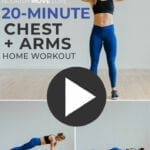 Pin for Pinterest of woman performing dumbbell chest exercises in a chest workout