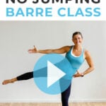 Pregnant woman performing cardio exercises in a low impact cardio barre workout