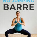Pregnant woman performing cardio exercises in a low impact cardio barre workout