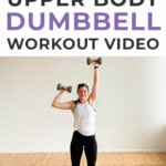 Decorative pin for pinterest - woman performing a dumbbell hiit workout