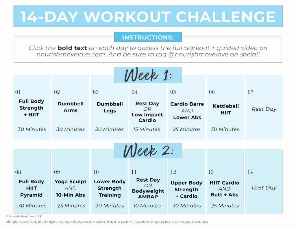 14 day challenge and 2 week workout plan