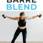 Pin for Pinterest of woman performing cardio barre exercises in a barre blend workout