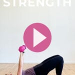 Pin for Pinterest 7 Best Strength Training Exercises for Women - woman performing a glute bridge and chest press