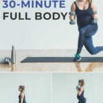 Pin for Pinterest 7 Best Strength Training Exercises for Women - woman performing a lunge and curl