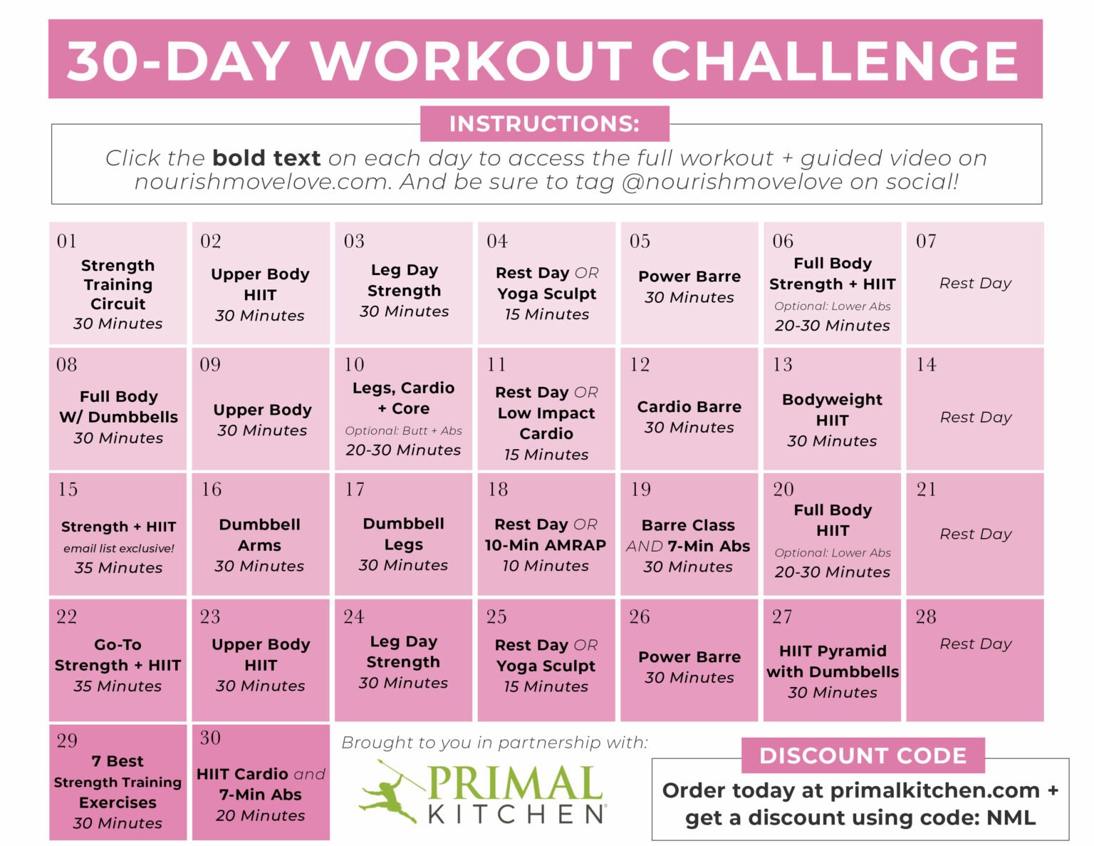 30Day Home Workout Plan For Women Nourish Move Love