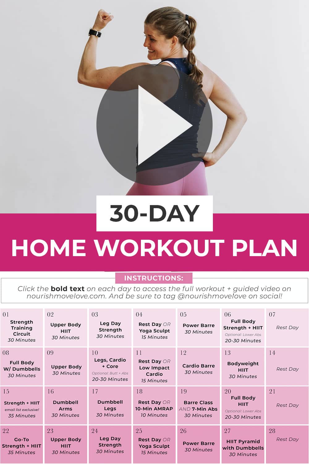 30 day home workout plan 1 nourish move love