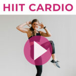Pin for Pinterest of woman performing a HIIT cardio workout at home