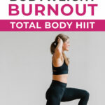 Pin for Pinterest of woman performing a HIIT cardio workout at home