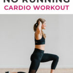 Pin for Pinterest of woman performing a HIIT cardio workout at home