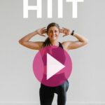 Pin for Pinterest of woman performing a HIIT cardio workout at home