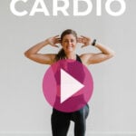 Pin for Pinterest of woman performing a HIIT cardio workout at home