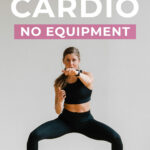 Pin for Pinterest of woman performing a HIIT cardio workout at home