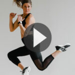 Pin for Pinterest of woman performing a HIIT cardio workout at home