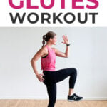 Pin for Pinterest of woman performing a glute workout at home