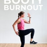 Pin for Pinterest of woman performing a glute workout at home