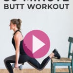 Pin for Pinterest of woman performing a glute workout at home