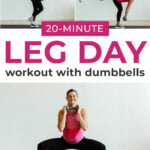 Pin for Pinterest of woman performing leg day exercises