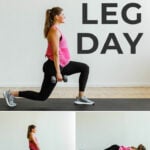 Pin for Pinterest of woman performing leg day exercises