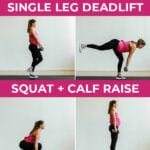 Pin for Pinterest of woman performing leg day exercises