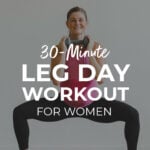 Pin for Pinterest of woman performing leg day exercises