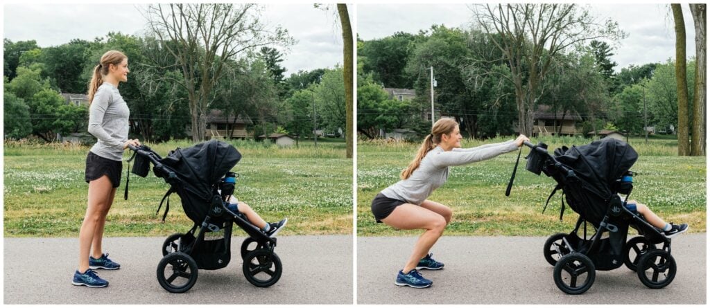 bodyweight squat with jogging stroller